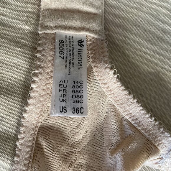 Wacoal Tan Floral Lace Unlined Underwire Awareness Bra 85567 Size 36C - Picture 5 of 6